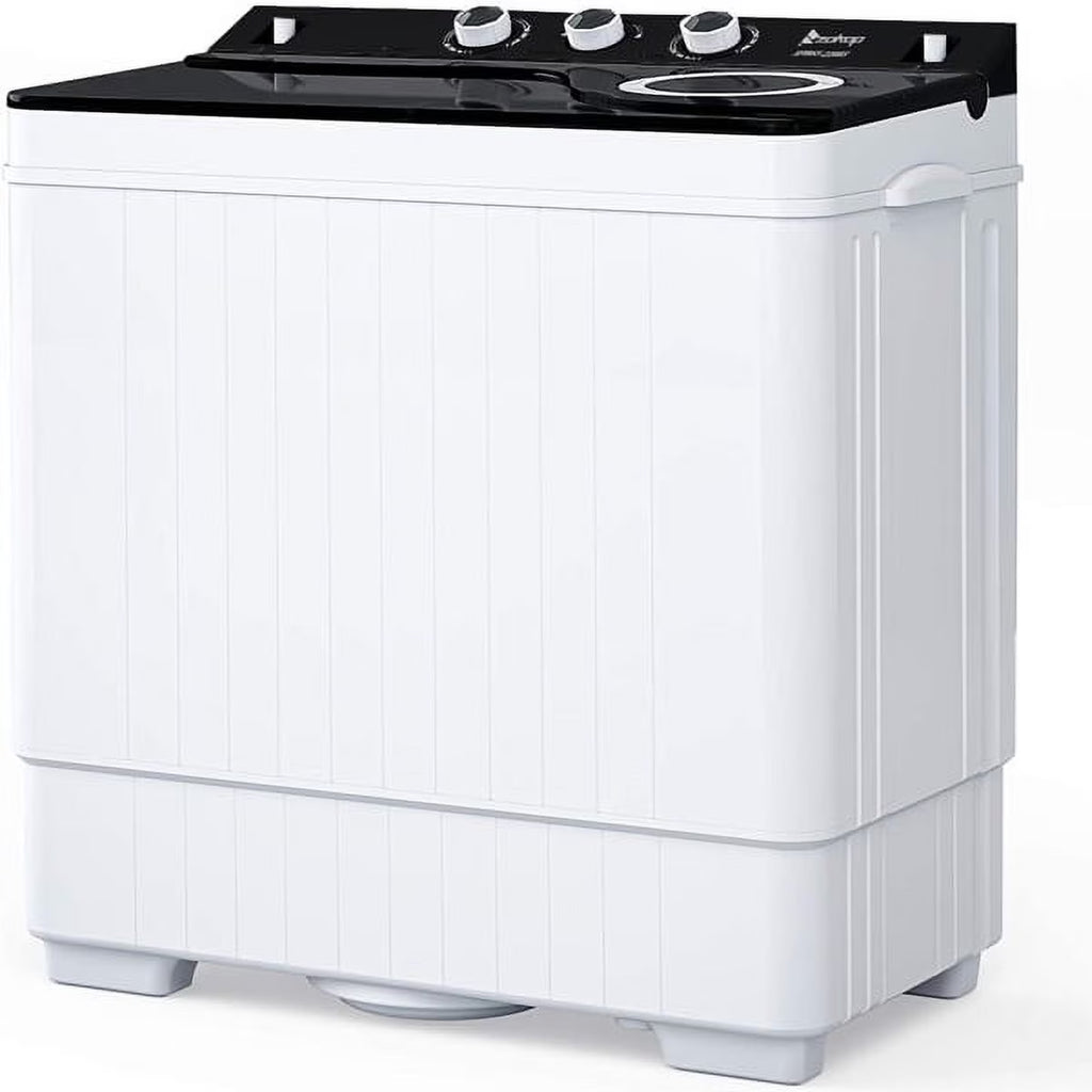 Semi-automatic Twin Tub Washing Machine with Built-in Drain Pump, 26Lbs, White&Black Z19518