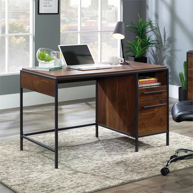 Engineered Wood Single Pedestal Desk in Grand Walnut W582