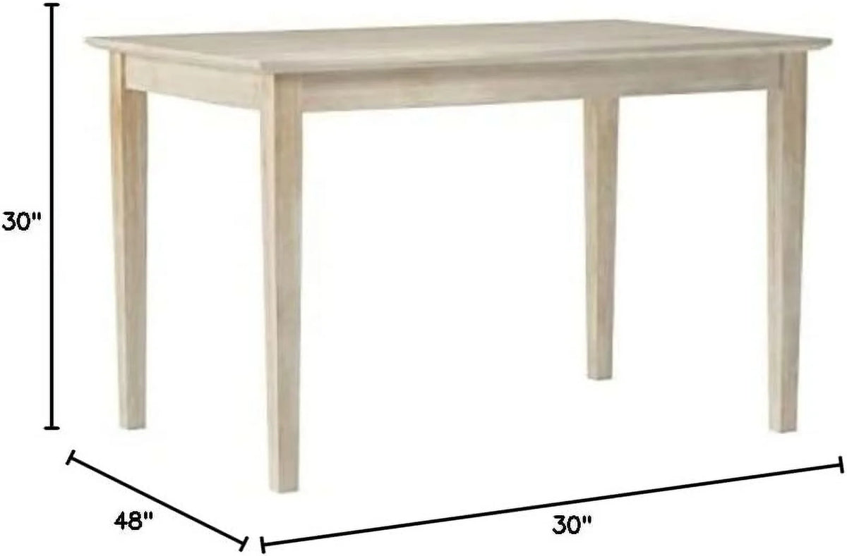 Solid Wood Table Top with Shaker Legs, 30 Inch, Unfinished S38655