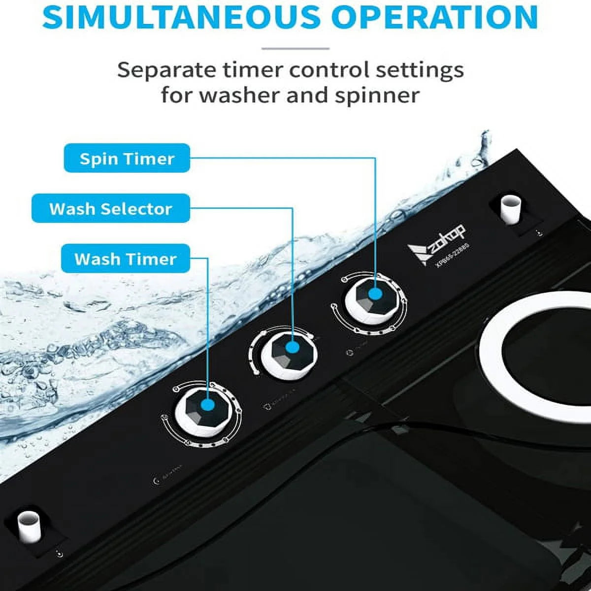 Semi-automatic Twin Tub Washing Machine with Built-in Drain Pump, 26Lbs, White&Black Z19518