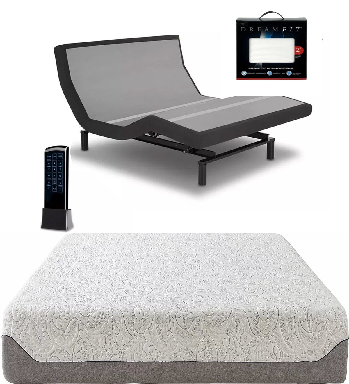 Queen Adjustable Bed with Gel Memory Foam Mattress and Sheets H46555