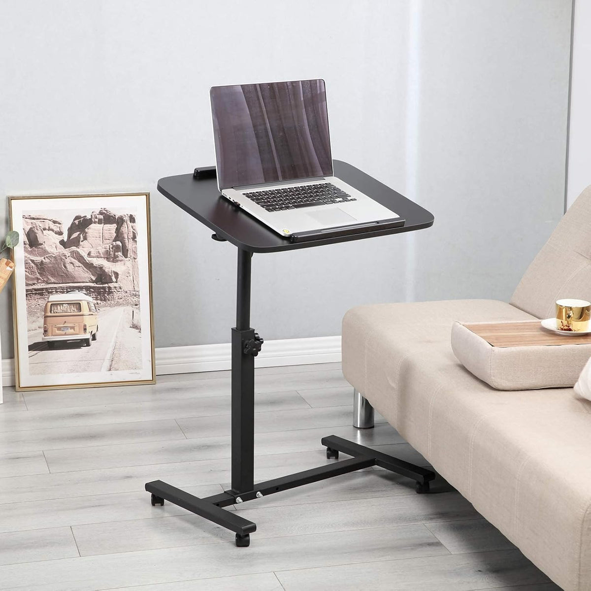 Adjustable Overbed Bedside Table with Wheels Y3600