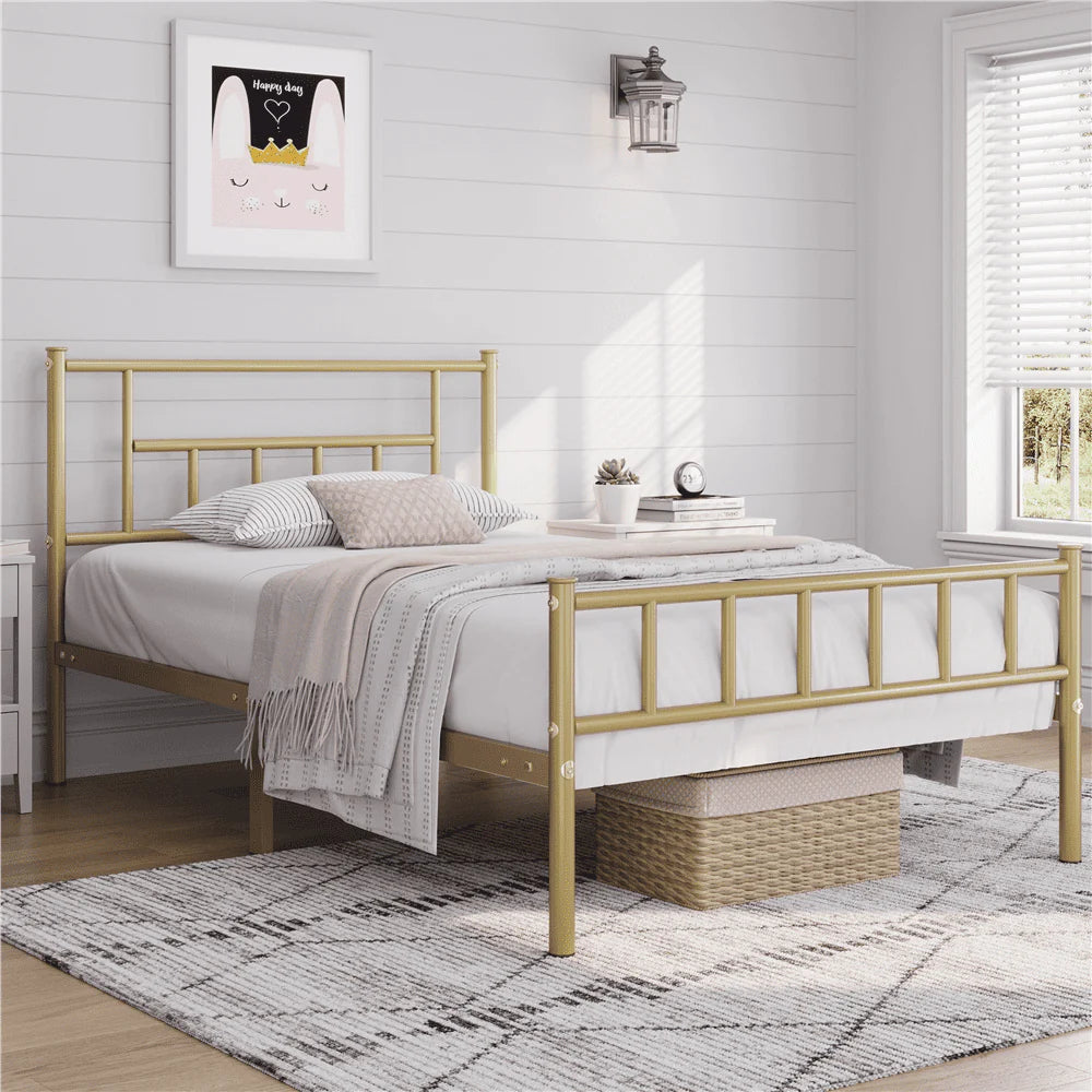 Metal Bed Frame with Headboard & Footboard, Twin Size, Black T895808