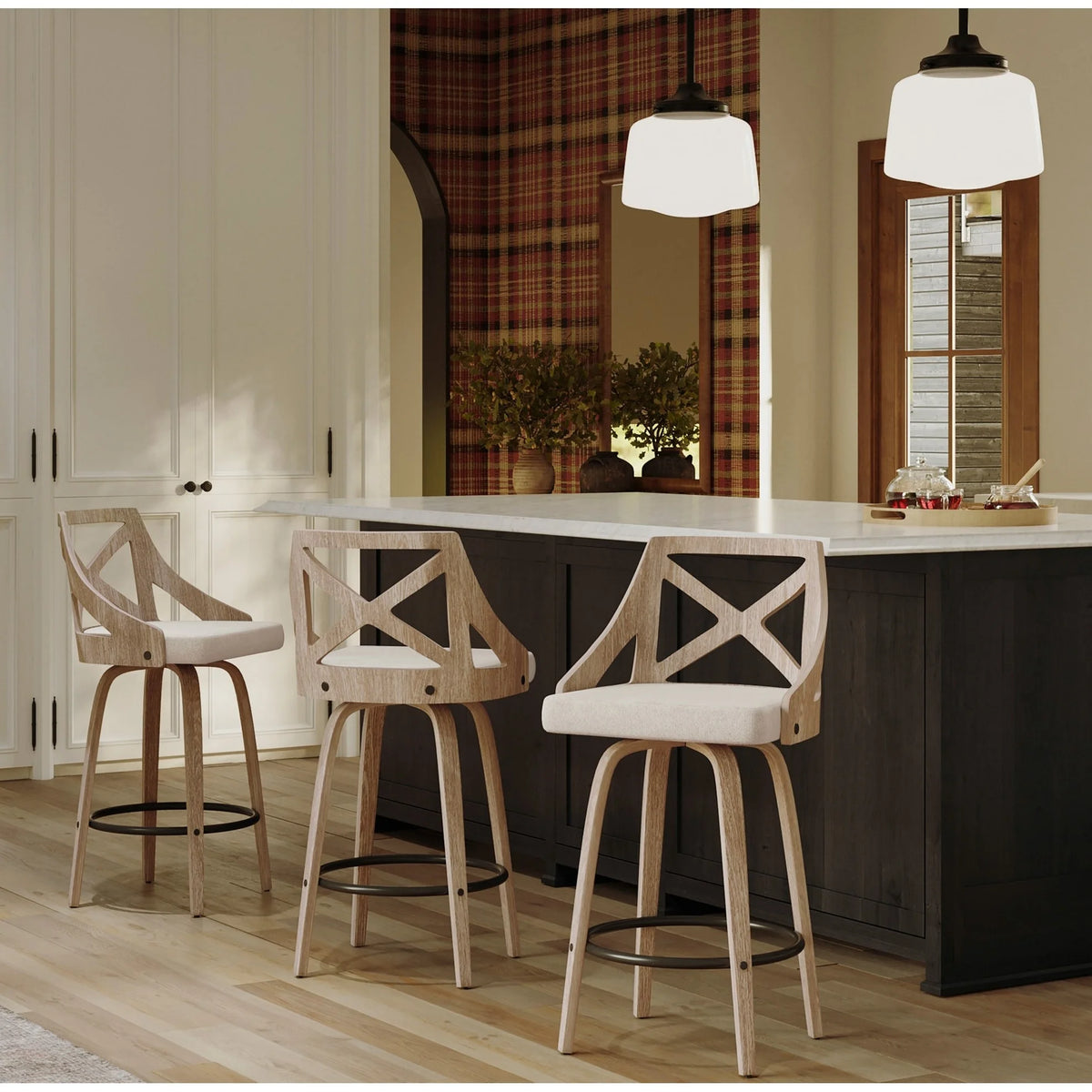 26" Fixed-Height Counter Stool with Bent Wood Legs, Set of 2 U3471