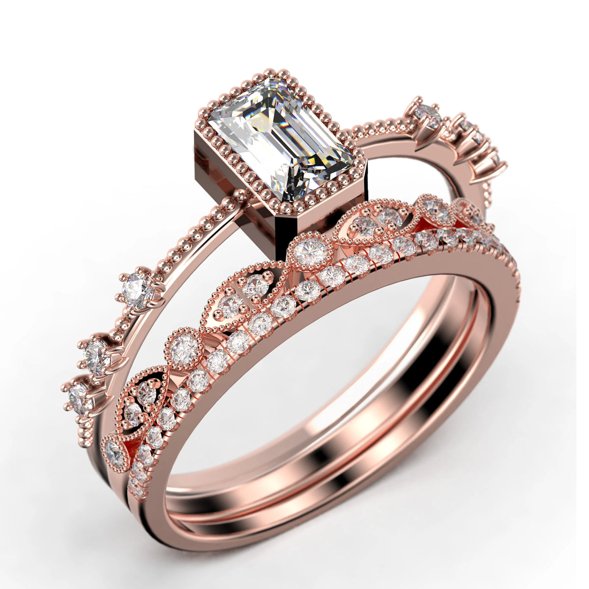 2.25 Carat Emerald Cut Moissanite Engagement Ring in 10k Solid Rose Gold N784445