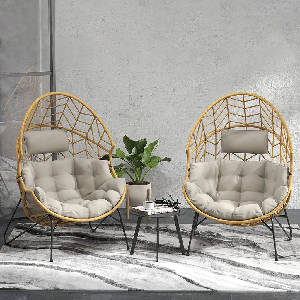 Oversized Wicker Egg Chair with Stand and Cushion T658
