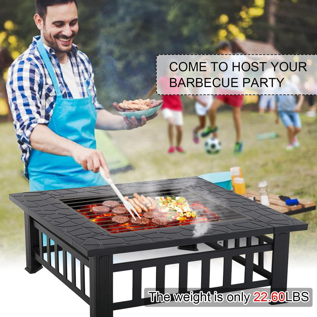 Black Square Wood Burning Fire Pit Table J446